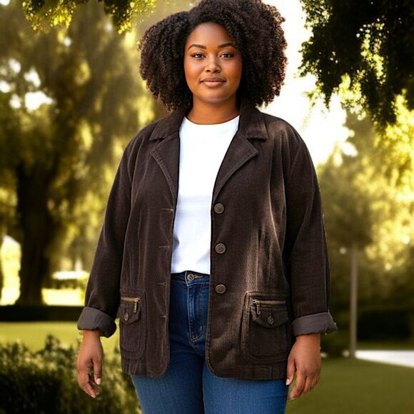 Gitano Corduroy Jacket 24W Plus Sz 3X Blazer Brown Farmhouse Chore Vintage - Picture 16 of 16